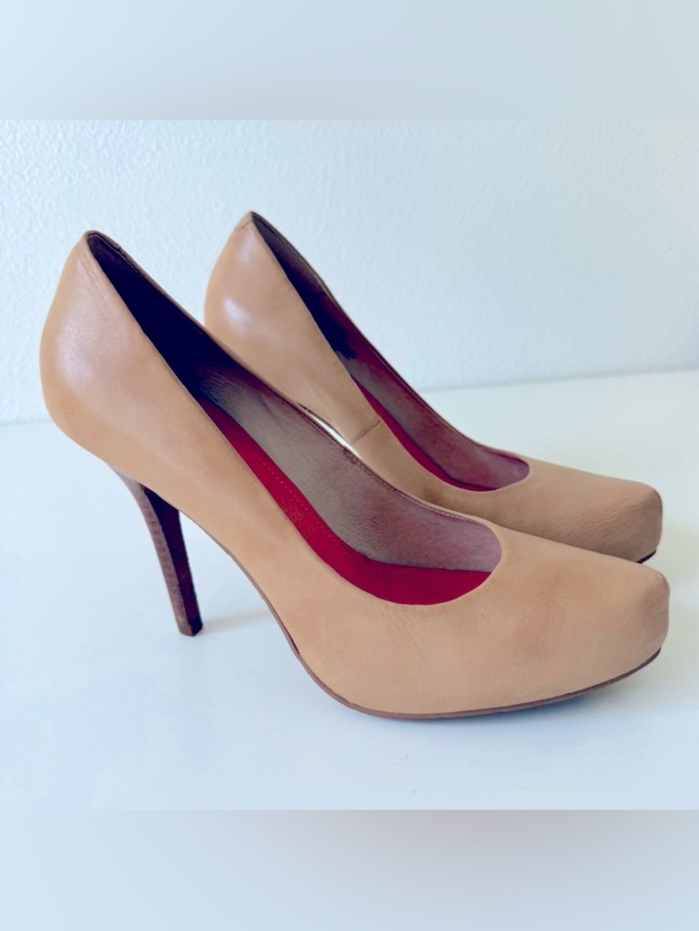 Diego di Lucca Collezioni Nude Leather Platform Heels Made in Brazil Size 9M
